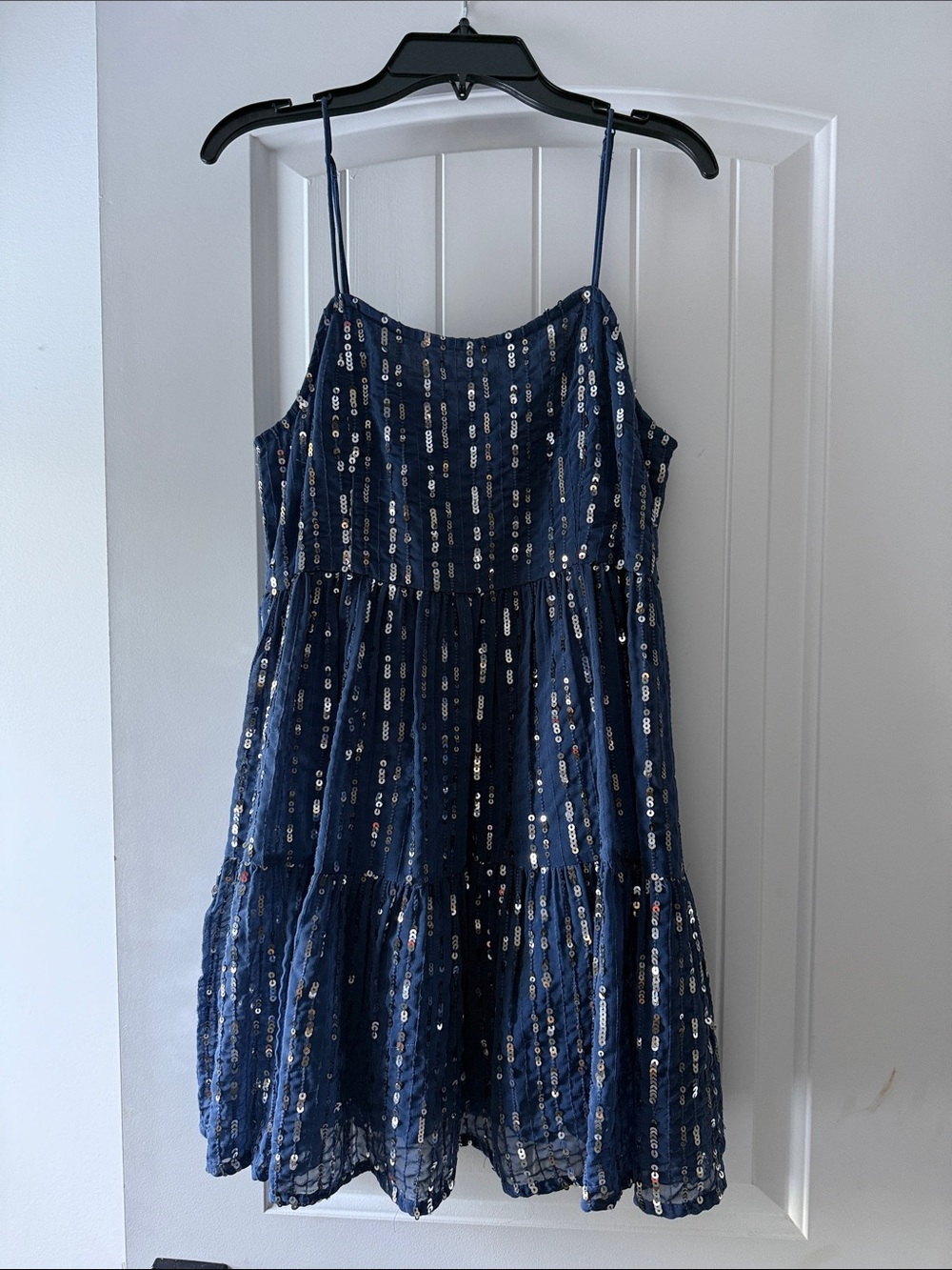 Urban Outfitters Navy Sequin Tiered Mini Dress